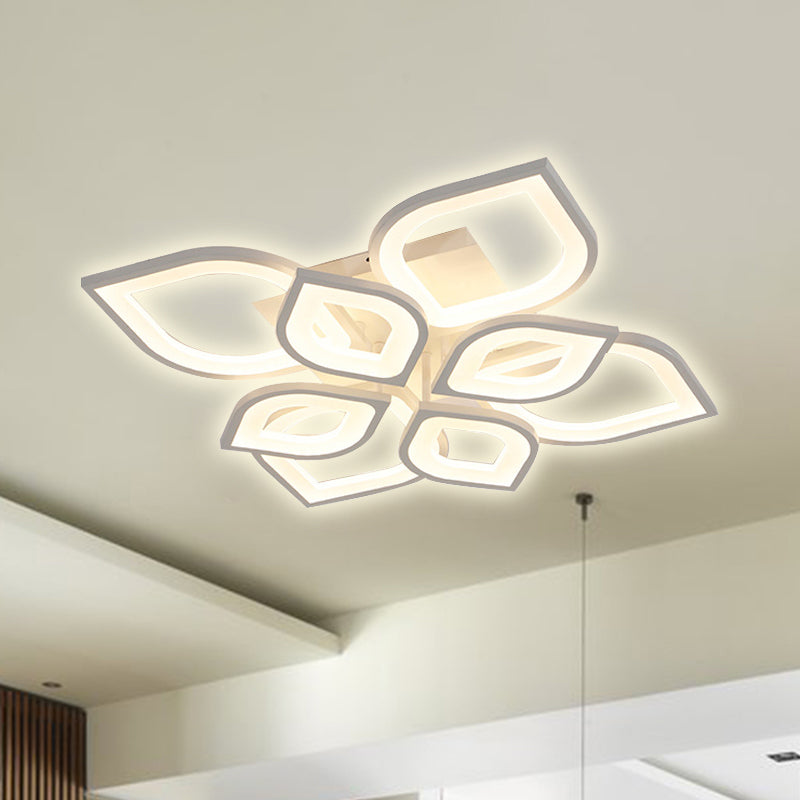 LED 4/6/8 Lights Bedroom Flush Light with Leaf Acrylic Shade White Ceiling Lighting Fixture in White/Warm/Natural Light