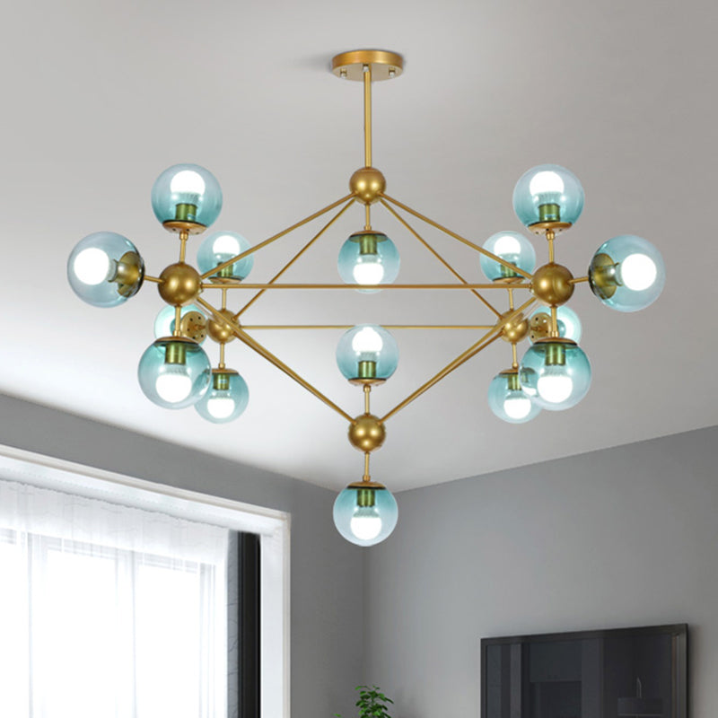 Modo woonkamer hanger lamp metaal en glas multi-head eigentijdse kroonluchter in blauw
