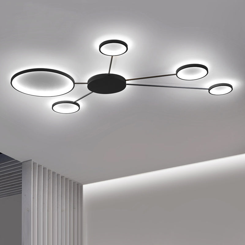 Spoke-Like Acrylic Ceiling Flush Light Simplicity LED Black/White Flushmount in Warm/White Light
