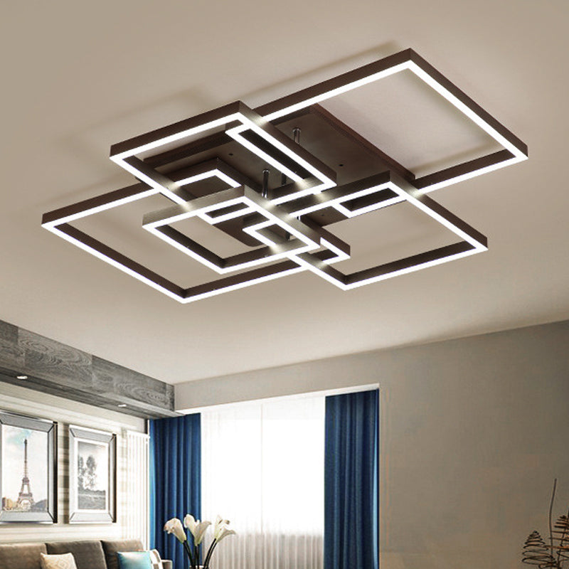 Square Acrylic Ceiling Light Modern LED 39"/47" Wide Brown Semi Flush Mount Light in Warm/White Light