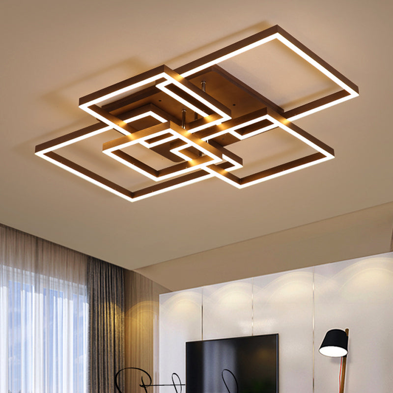 Square Acrylic Ceiling Light Modern LED 39"/47" Wide Brown Semi Flush Mount Light in Warm/White Light