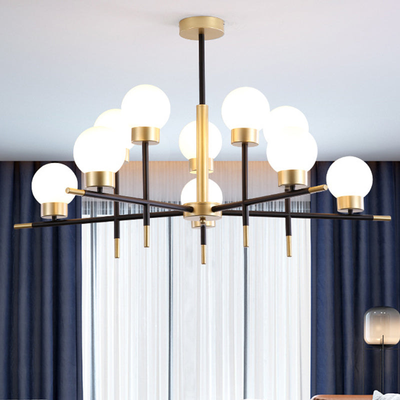 Contemporary Globe Shade Chandelier Multi-Head Metal Large Clear/White Glass Pendant Lamp for Hotel