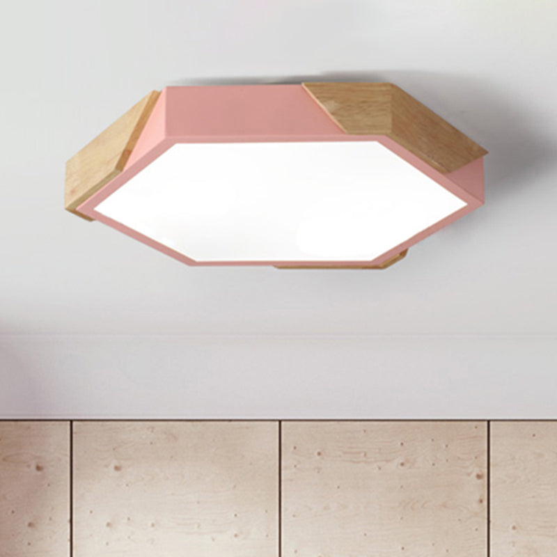 Slim Panel Hexagon Plafond Licht Macaron Loft Acryl LED Groen/Pink/wit/Geel Flush Mount Light in Warm Licht voor Kindergarten