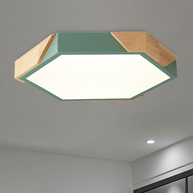 Slim Panel Hexagon Plafond Licht Macaron Loft Acryl LED Groen/Pink/wit/Geel Flush Mount Light in Warm Licht voor Kindergarten