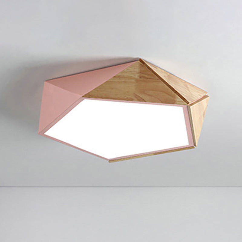 Pentagon-Deckenleuchte für Arbeitszimmer, Acryl und Holz, Macron-Stil, 16,5"/20,5" breite LED-Deckenleuchte in Grün/Rosa/Gelb