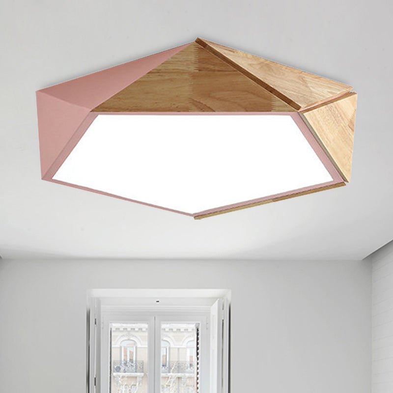 Pentagon-Deckenleuchte für Arbeitszimmer, Acryl und Holz, Macron-Stil, 16,5"/20,5" breite LED-Deckenleuchte in Grün/Rosa/Gelb