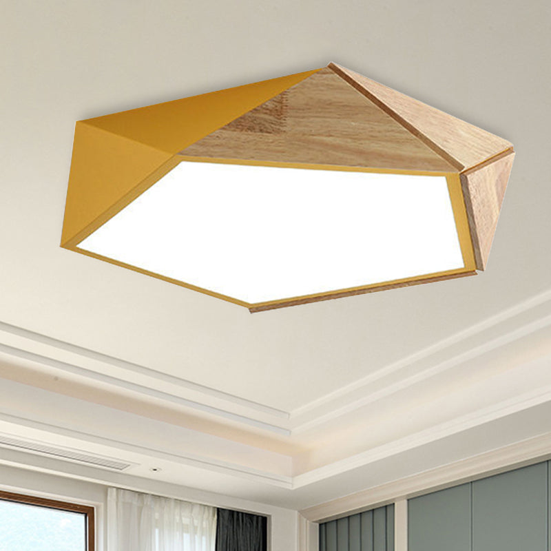 Pentagon-Deckenleuchte für Arbeitszimmer, Acryl und Holz, Macron-Stil, 16,5"/20,5" breite LED-Deckenleuchte in Grün/Rosa/Gelb