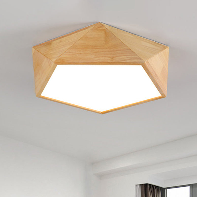 16.5"/20.5" Width Wood Pentagon Ceiling Fixture Porch Stair Japanese Style LED Flush Ceiling Light in Beige
