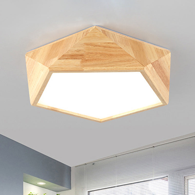 16.5"/20.5" Width Wood Pentagon Ceiling Fixture Porch Stair Japanese Style LED Flush Ceiling Light in Beige