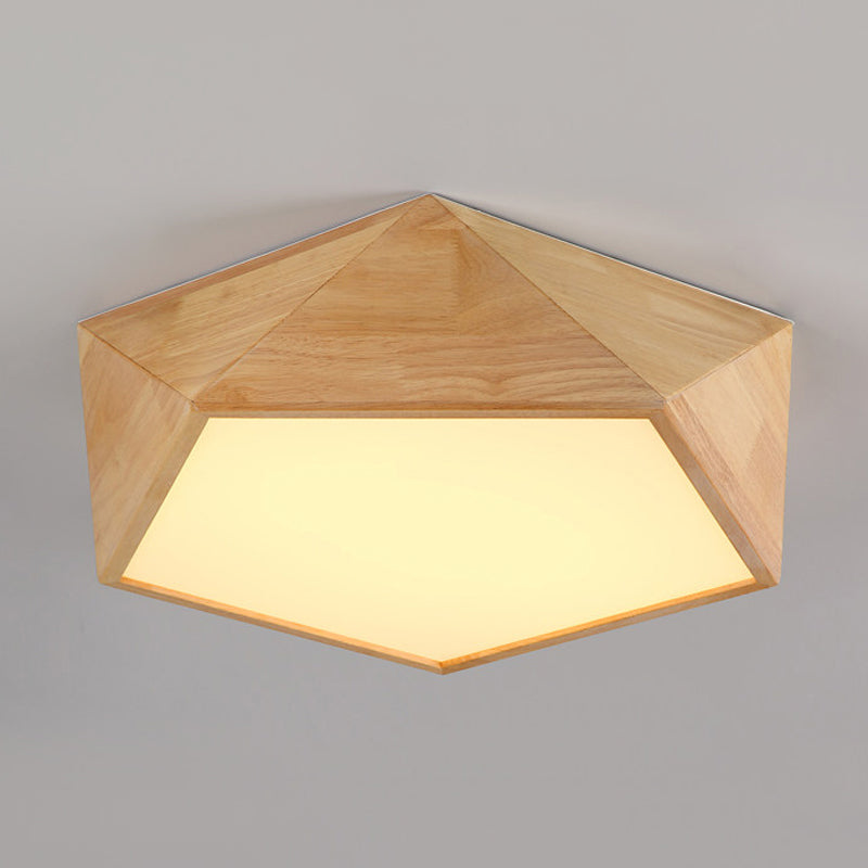 16.5"/20.5" Width Wood Pentagon Ceiling Fixture Porch Stair Japanese Style LED Flush Ceiling Light in Beige