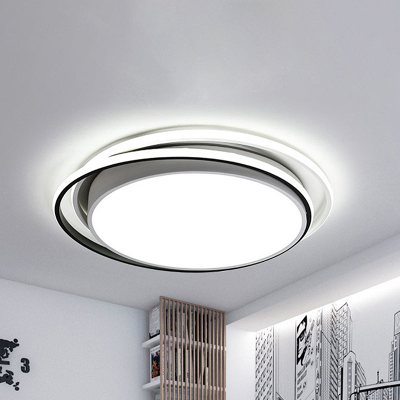 Drum Flush Ceiling Light with Acrylic Diffuser Modern Metal Integrated LED Black/White Ceiling Mount Light for Bedroom in Warm/White