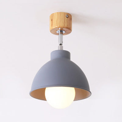 Macaron Style Dome Ceiling Light 1 Head Metal Rotatable Semi Flush Light in Grey/White for Bedroom