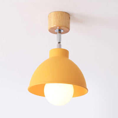 Macaron Style Dome Ceiling Light 1 Head Metal Rotatable Semi Flush Light in Grey/White for Bedroom