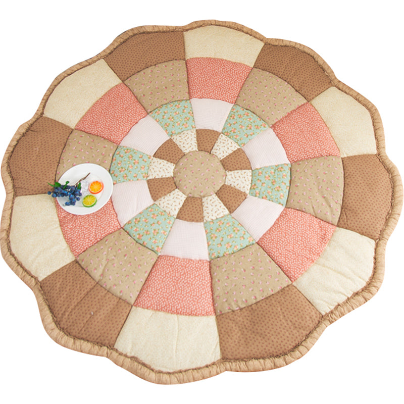 Calming Bedroom Rug Multi Colored Plaid Printed Area Carpet Cotton Anti-Slip Backing Pet Friendly Indoor Rug