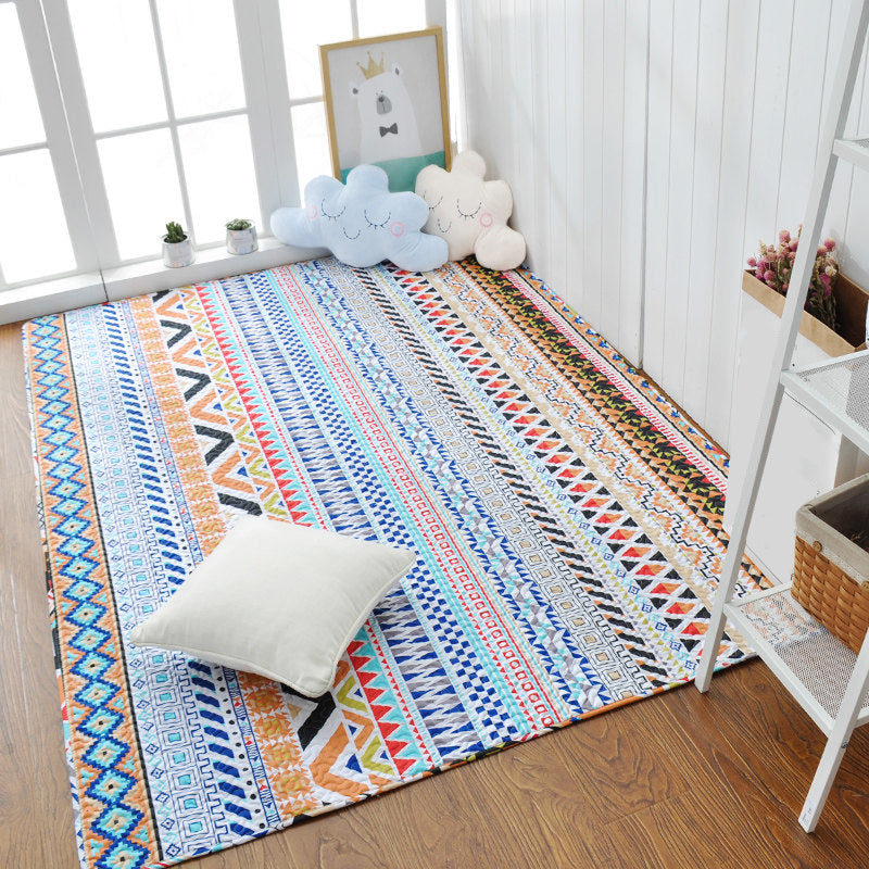 Casual Bedroom Rug Multi Colored Geometric Printed Area Carpet Cotton Non-Slip Backing Easy Care Indoor Rug
