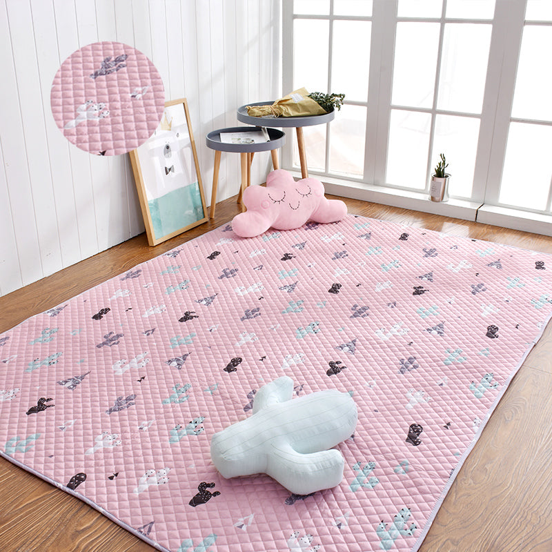 Fancy Floral Printed Rug Multi Colored Cotton Area Carpet Non-Slip Backing Pet Friendly Washable Indoor Rug for Room