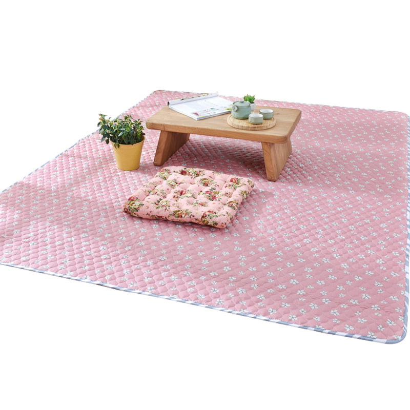 Fancy Floral Printed Rug Multi Colored Cotton Area Carpet Non-Slip Backing Pet Friendly Washable Indoor Rug for Room