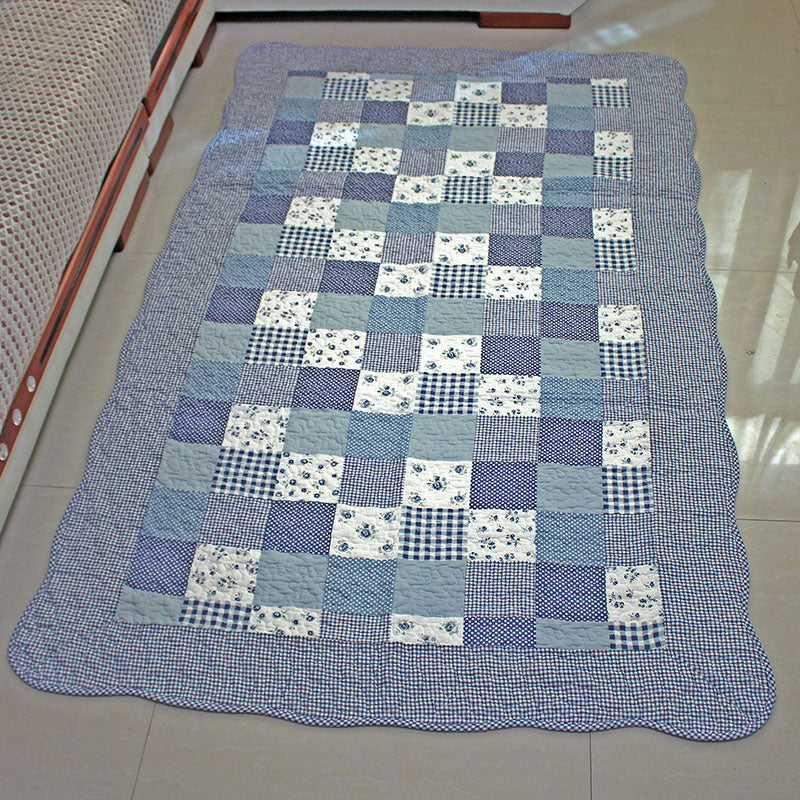 Simple Bedroom Rug Multi Color Plaid Printed Area Carpet Cotton Non-Slip Backing Stain-Resistant Indoor Rug