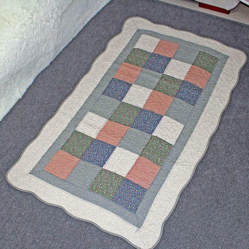 Simple Bedroom Rug Multi Color Plaid Printed Area Carpet Cotton Non-Slip Backing Stain-Resistant Indoor Rug