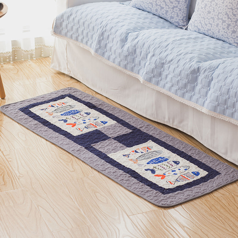 Modern Bedroom Rug Multi Colored Stripe Printed Area Carpet Cotton Non-Slip Stain-Resistant Indoor Rug