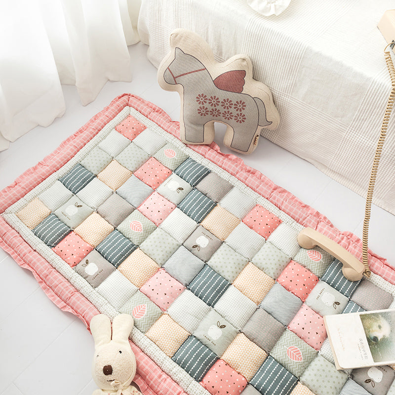 Simple Living Room Rug Multi Colored Plaid Printed Area Carpet Cotton Anti-Slip Pet Friendly Indoor Rug