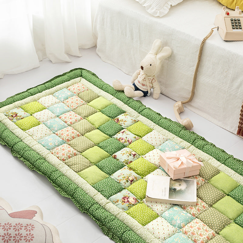 Simple Living Room Rug Multi Colored Plaid Printed Area Carpet Cotton Anti-Slip Pet Friendly Indoor Rug