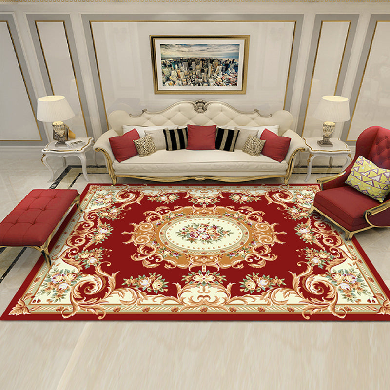 Shabby Chic Living Room Rug Multicolored Floral Printed Indoor Rug Cotton Blend Anti-Slip Backing Pet Friendly Area Carpet