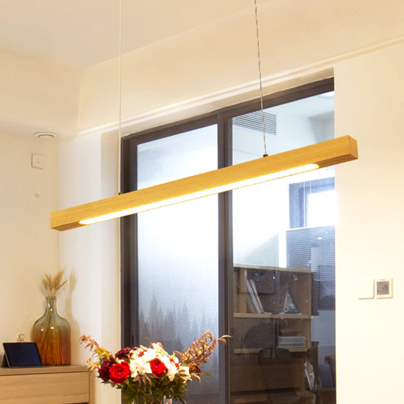 Linearer LED -Anhänger moderner japanischer Stil Holz Single Light Beige Deckenlampe in warmem/weißem Licht für Esszimmer