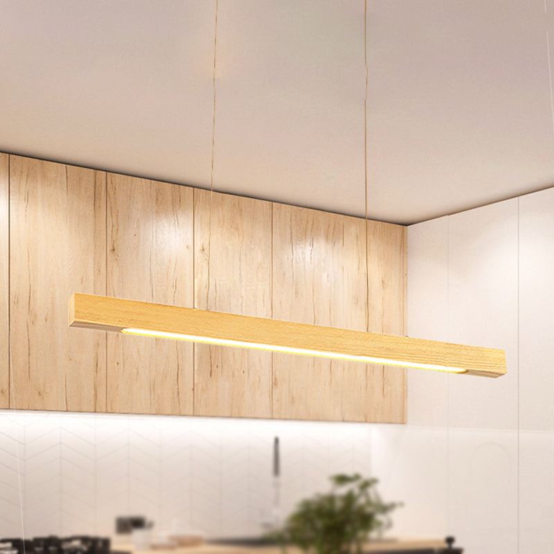 Linearer LED -Anhänger moderner japanischer Stil Holz Single Light Beige Deckenlampe in warmem/weißem Licht für Esszimmer
