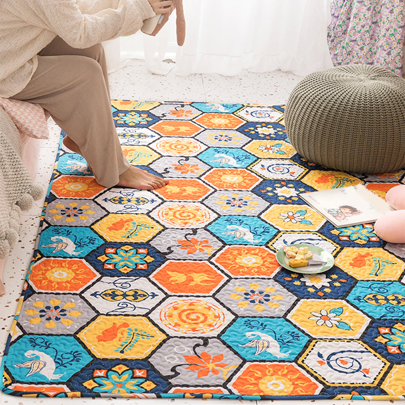 Casual Bedroom Rug Multicolored Geometric Printed Indoor Rug Non-Slip Backing Pet Friendly Area Carpet