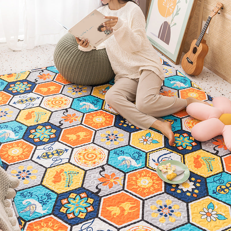 Casual Bedroom Rug Multicolored Geometric Printed Indoor Rug Non-Slip Backing Pet Friendly Area Carpet