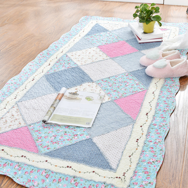 Modern Geometric Printed Rug Multicolored Cotton Indoor Rug Anti-Slip Backing Stain-Resistant Area Carpet for Room
