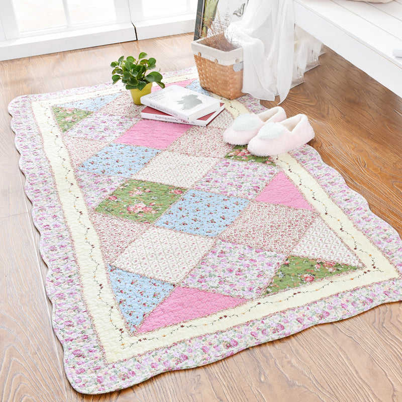 Modern Geometric Printed Rug Multicolored Cotton Indoor Rug Anti-Slip Backing Stain-Resistant Area Carpet for Room