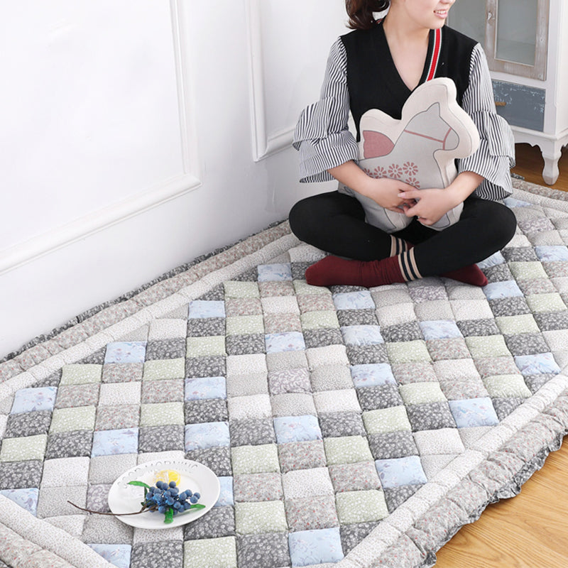 Nordic Plaid Printed Rug Multicolored Cotton Indoor Rug Anti-Slip Pet Friendly Easy Care Area Carpet for Room