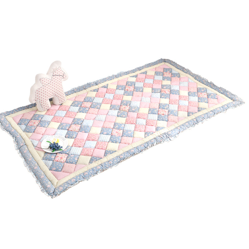 Nordic Plaid Printed Rug Multicolored Cotton Indoor Rug Anti-Slip Pet Friendly Easy Care Area Carpet for Room