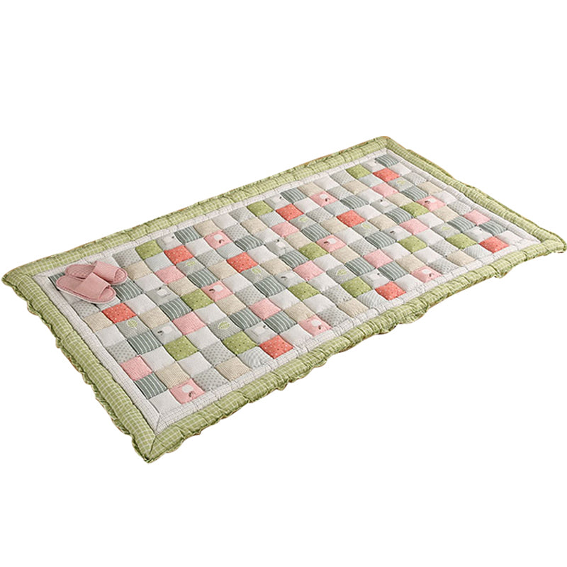 Simple Living Room Rug Multicolored Plaid Printed Area Carpet Cotton Non-Slip Backing Pet Friendly Area Rug