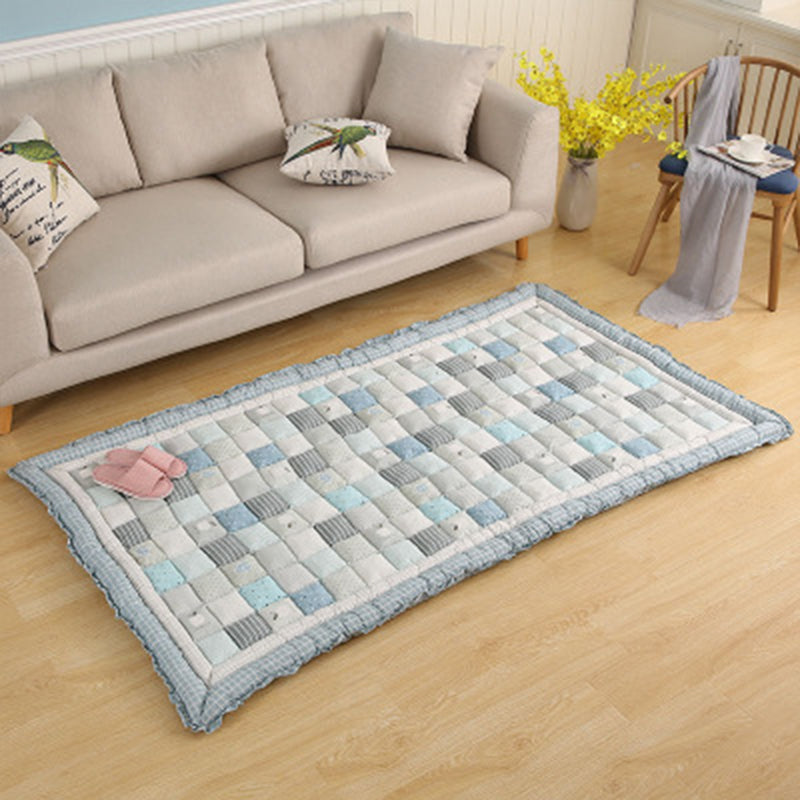 Simple Living Room Rug Multicolored Plaid Printed Area Carpet Cotton Non-Slip Backing Pet Friendly Area Rug