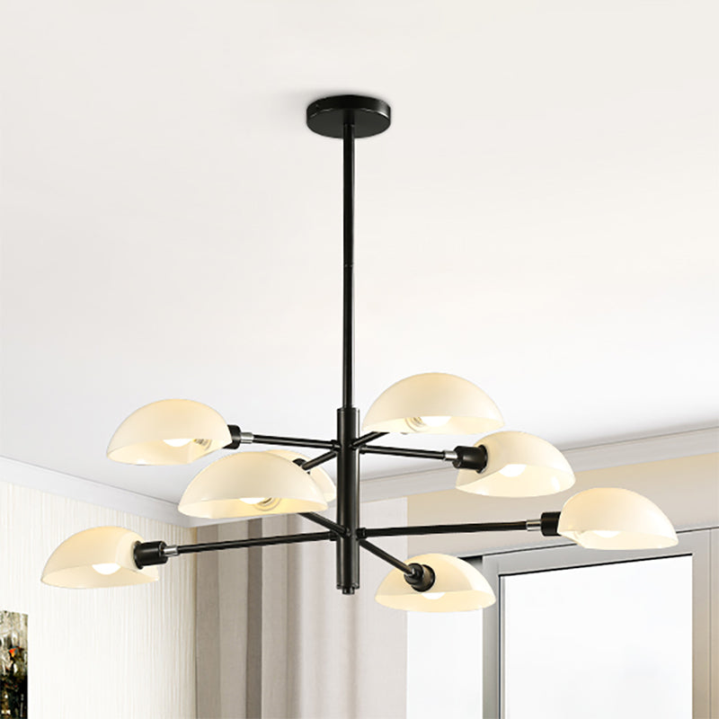 1/2 Tiers Chandelier Lamp Spoon Shade Nordic Simple Style Metal 4/6/8 Lights Hanging Ceiling Light with Black/Gold Rod