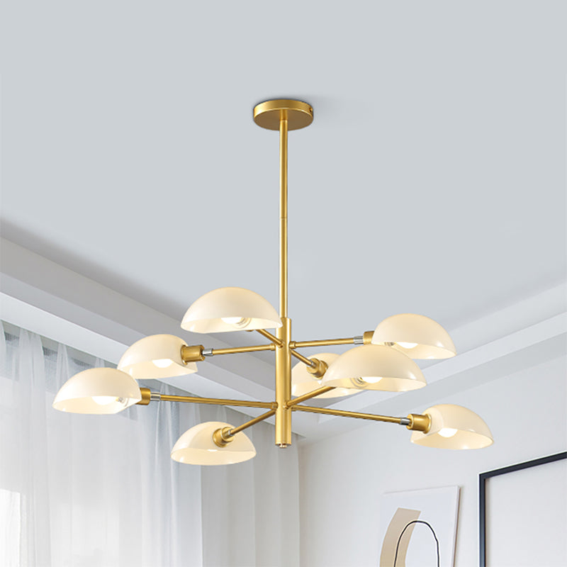 1/2 Tiers Chandelier Lamp Spoon Shade Nordic Simple Style Metal 4/6/8 Lights Hanging Ceiling Light with Black/Gold Rod