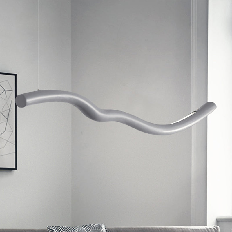 Pendentif incurvé linéaire metal métallique simple de style LED intégré LEDTANT en gris / blanc pour salle à manger