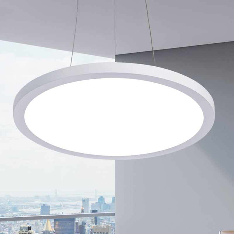 16"/19.5" Wide Plate Hanging Lamp Modern Metal Led White Ceiling Pendant Light for Office in White Light/Remote Control Stepless Dimming/Third Gear