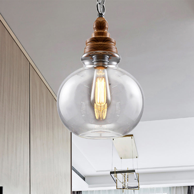 Globe/Bowl/Cone Clear Glass Pendant Lighting Modernist 1 Light Brown Ceiling Lamp Kit with Chain for Restaurant
