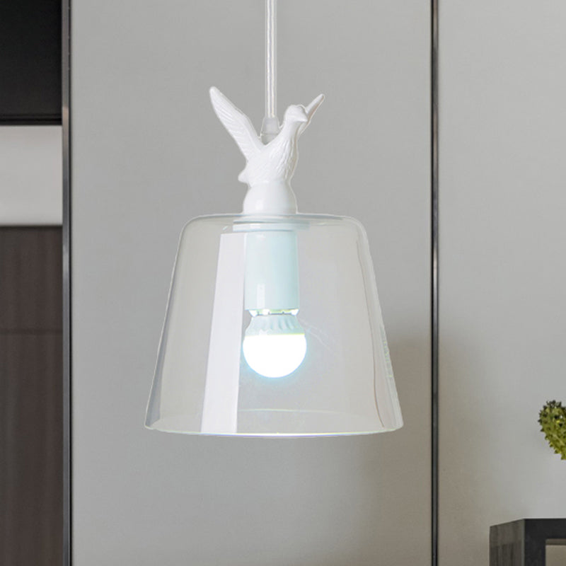 Cylindrical/Barrel shaped Pendant Lighting Modernist 1/5 Lights Clear Glass White Hanging Lamp with Bird Design