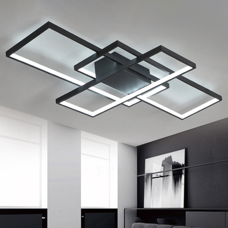 35.5"/43" Wide Black/White 3-Rectangle Ceiling Light Modern LED Acrylic Semi Flush Mount Light in Warm/White Light