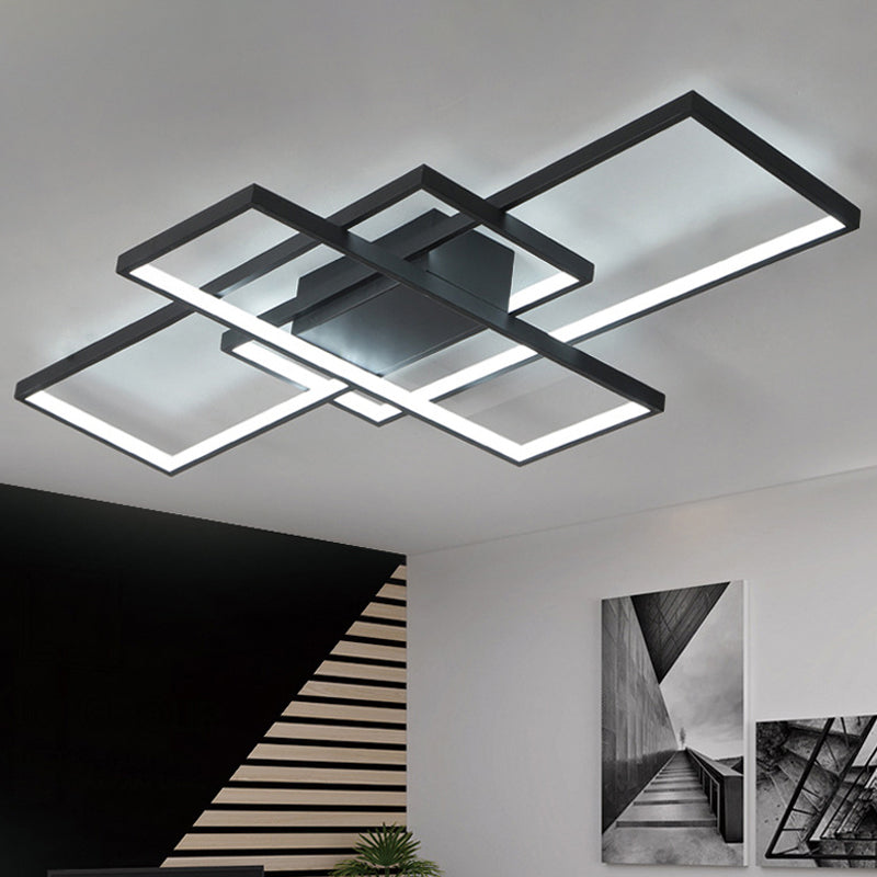 Plafoniera moderna a semi-incasso in acrilico a LED da 35,5"/43" in bianco/nero a 3 rettangoli con luce calda/bianca