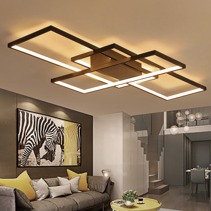 35.5"/43" Wide Black/White 3-Rectangle Ceiling Light Modern LED Acrylic Semi Flush Mount Light in Warm/White Light