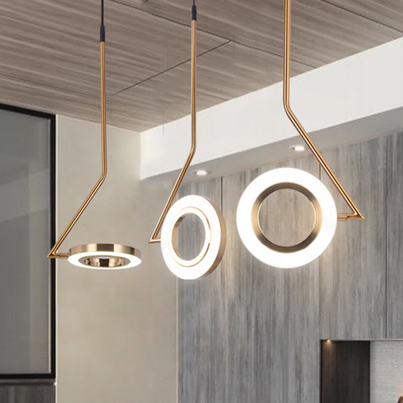 Gold Ring Hanging Pendant Light Minimalist Metal LED Dining Room Ceiling Lamp with Curved Arm