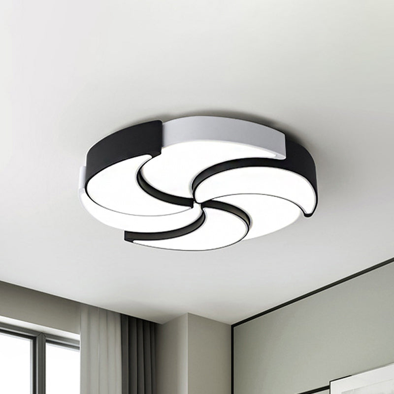Circular Flush Mount Lighting with Windmill Design Contemporary Acrylic 19.5/"/23.5"/31" W LED Black and White Ceiling Light, Warm/White Light