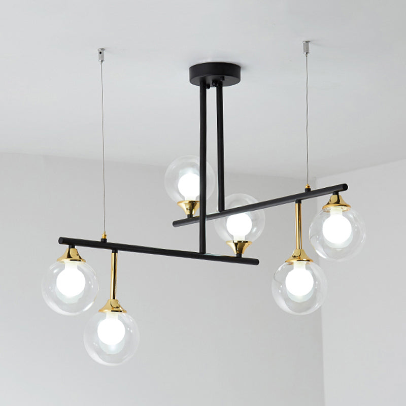 2-Tier Line Chandelier Simple Stylish Metallic Hanging Light in Black for Meeting Room Office