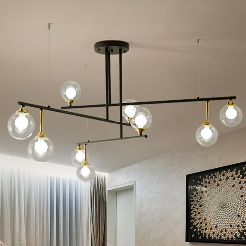 2-Tier Line Chandelier Simple Stylish Metallic Hanging Light in Black for Meeting Room Office